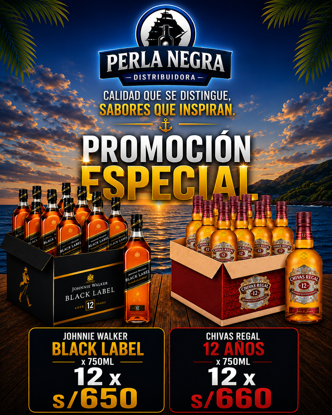 JW Black Label + Chivas Regal 12 Años Mayorista 12 botellas Lima