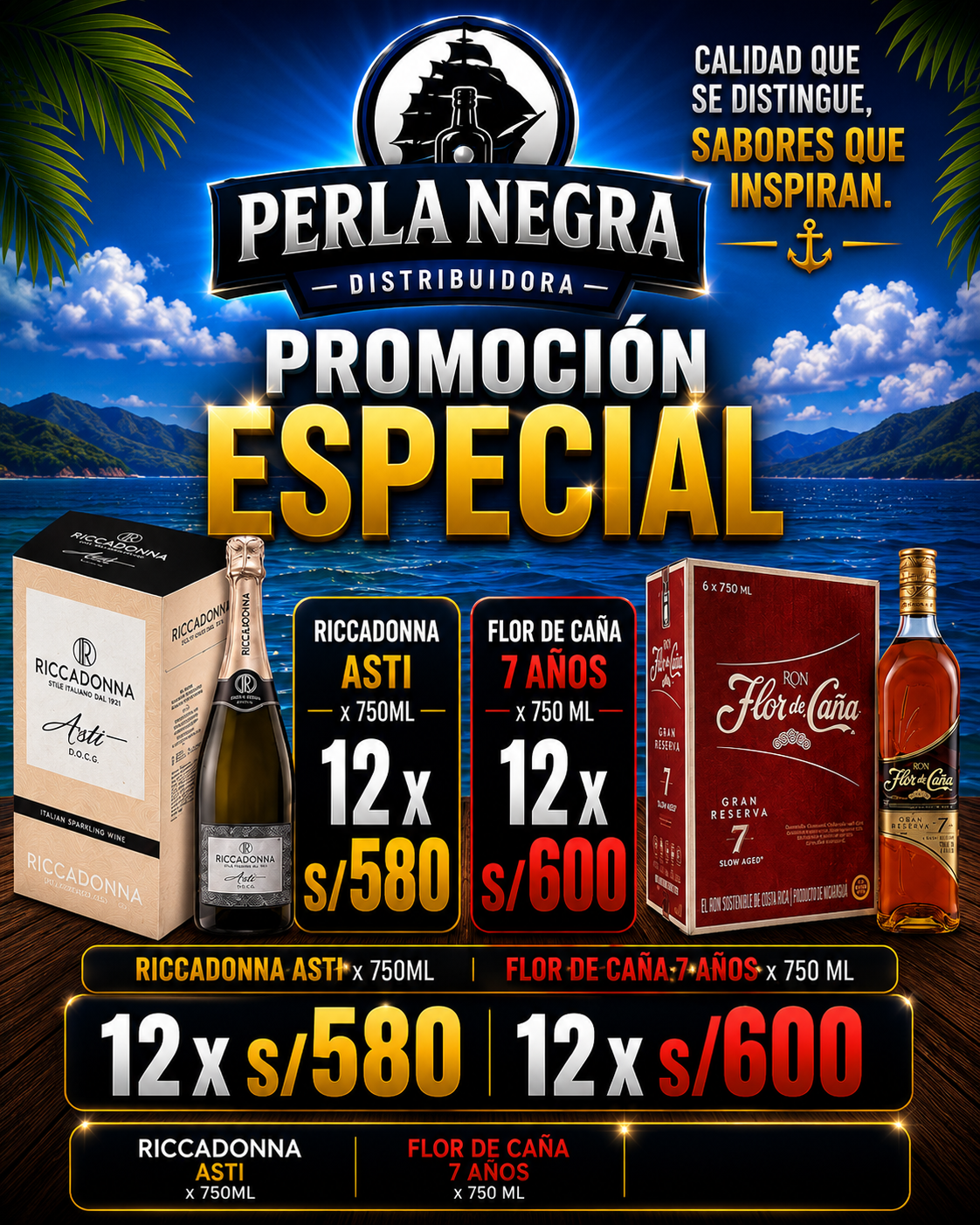 Riccadonna Asti + Flor de Caña 7 Años Mayorista 12 botellas Lima