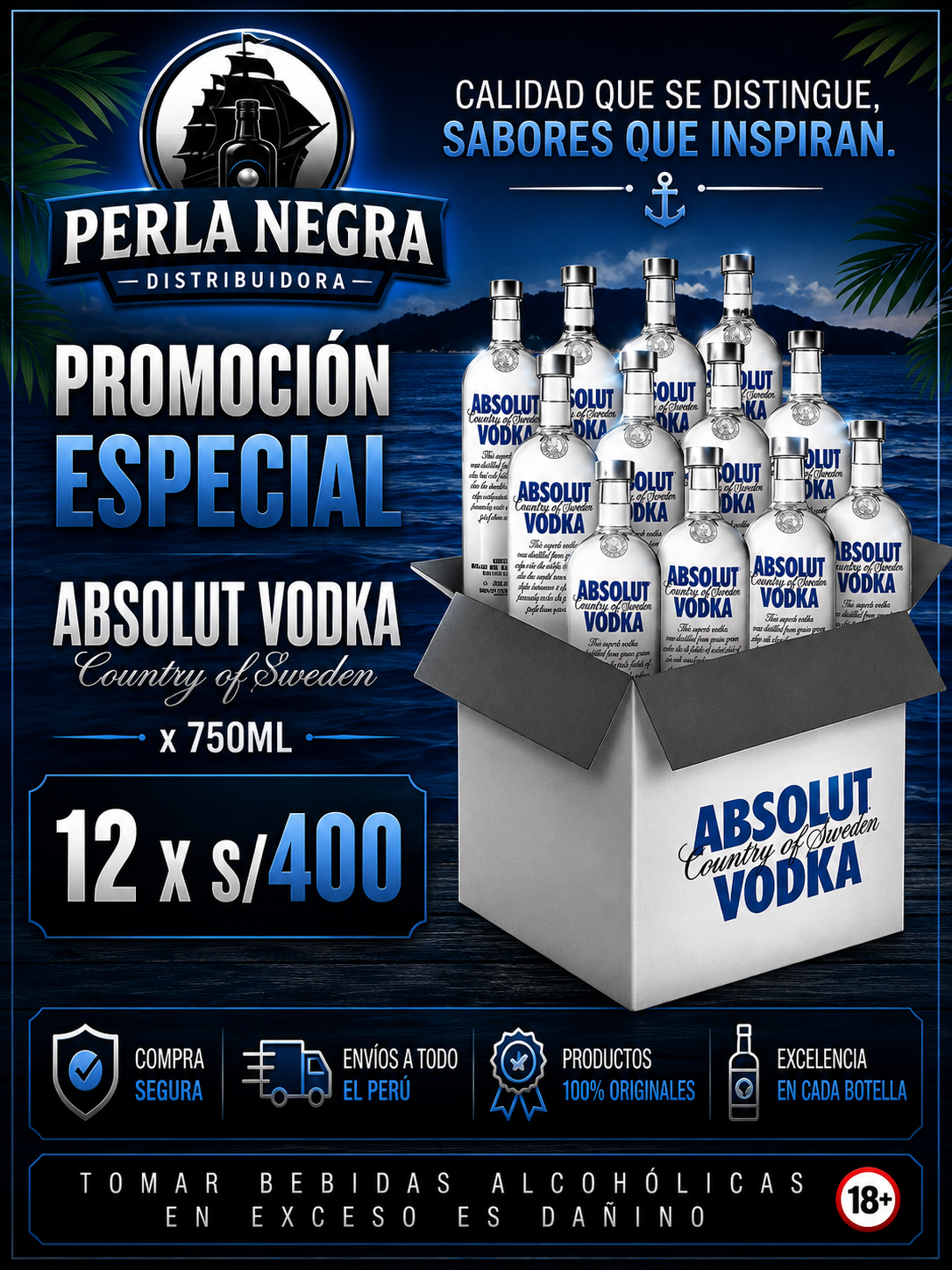 Absolut Vodka Mayorista 12x750ml Lima S/400