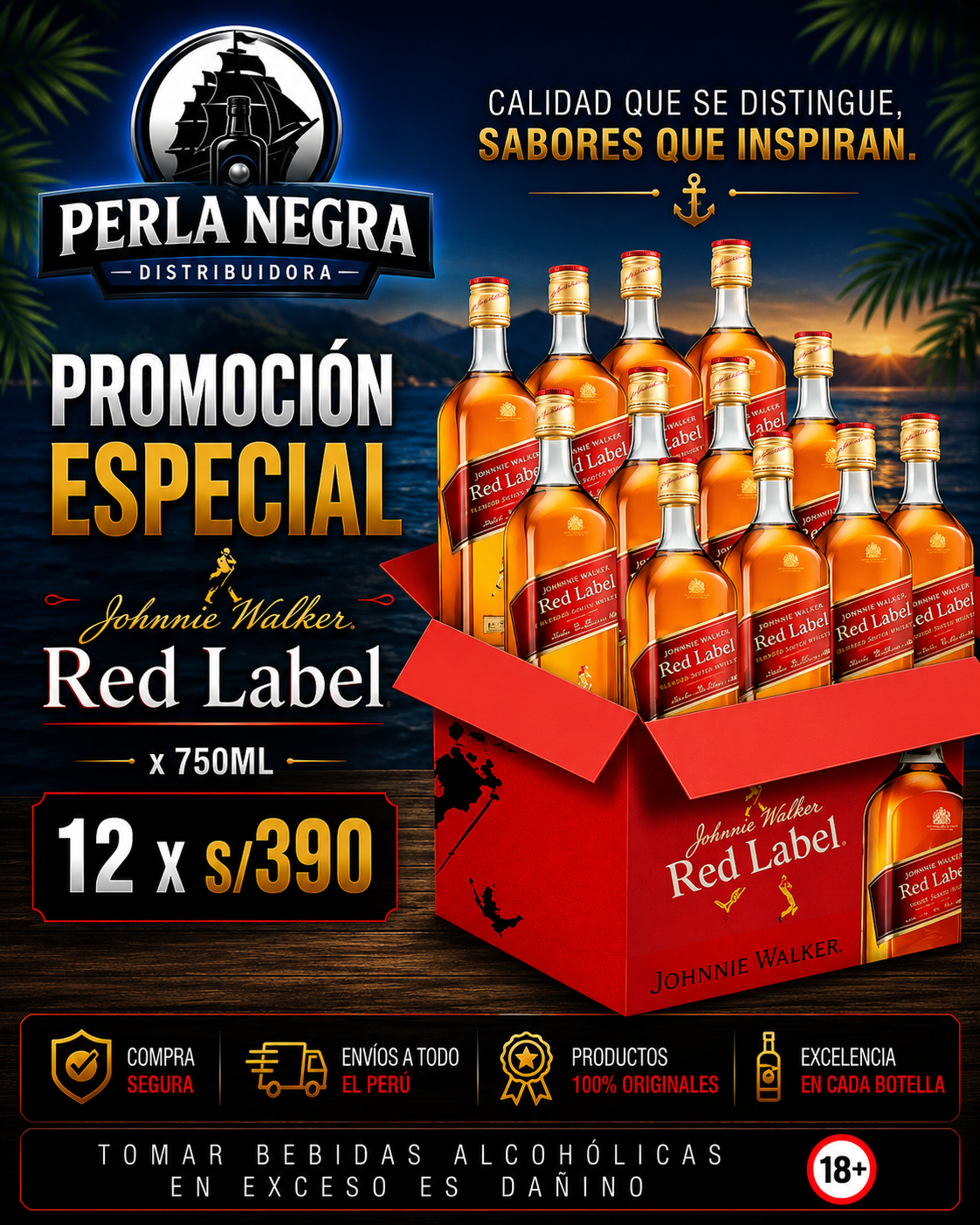 JW Red Label Mayorista 12x750ml Lima S/390