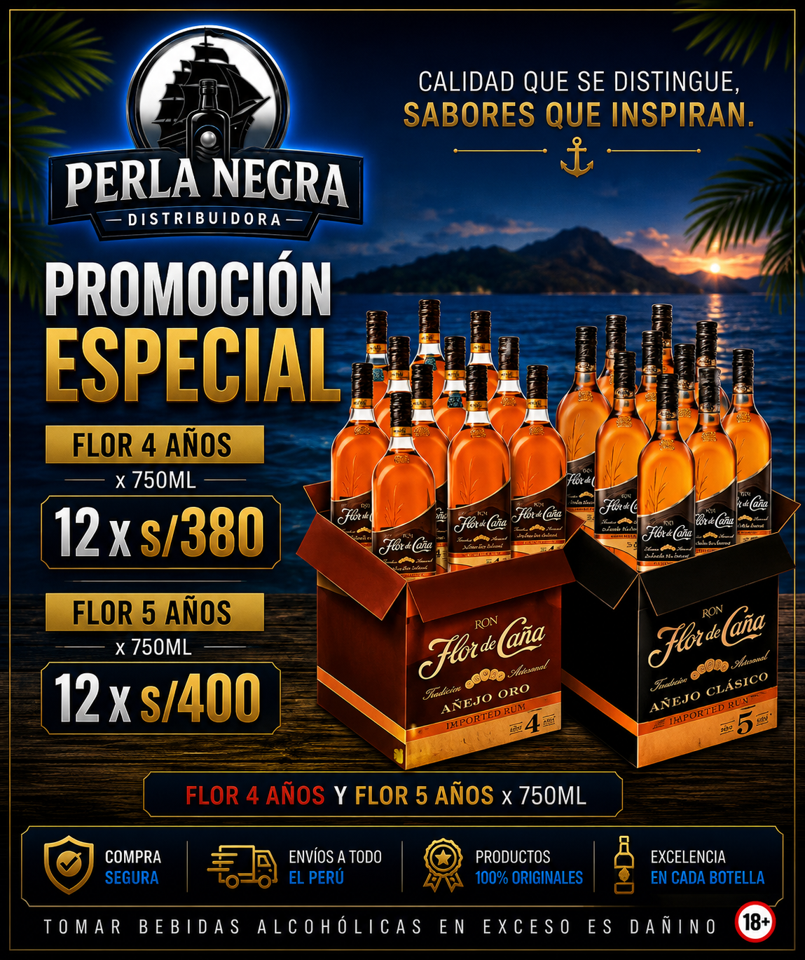 Flor de Caña 4 Años + Flor de Caña 5 Años Mayorista 12 botellas Lima